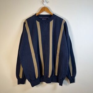 Crable Sportswear Vintage Navy Tan Striped Crewneck Sweatshirt Mens XL 90s Retro